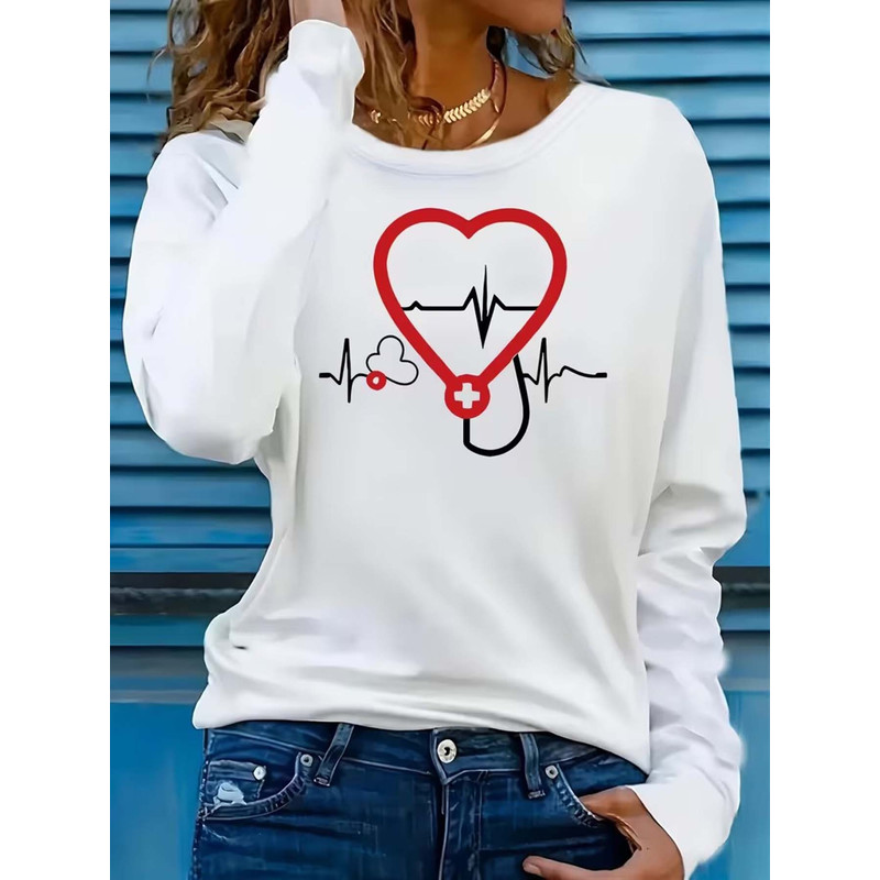 Stethoscope - Stetoskop Kalp EKG Baskılı, Rahat Kesim,